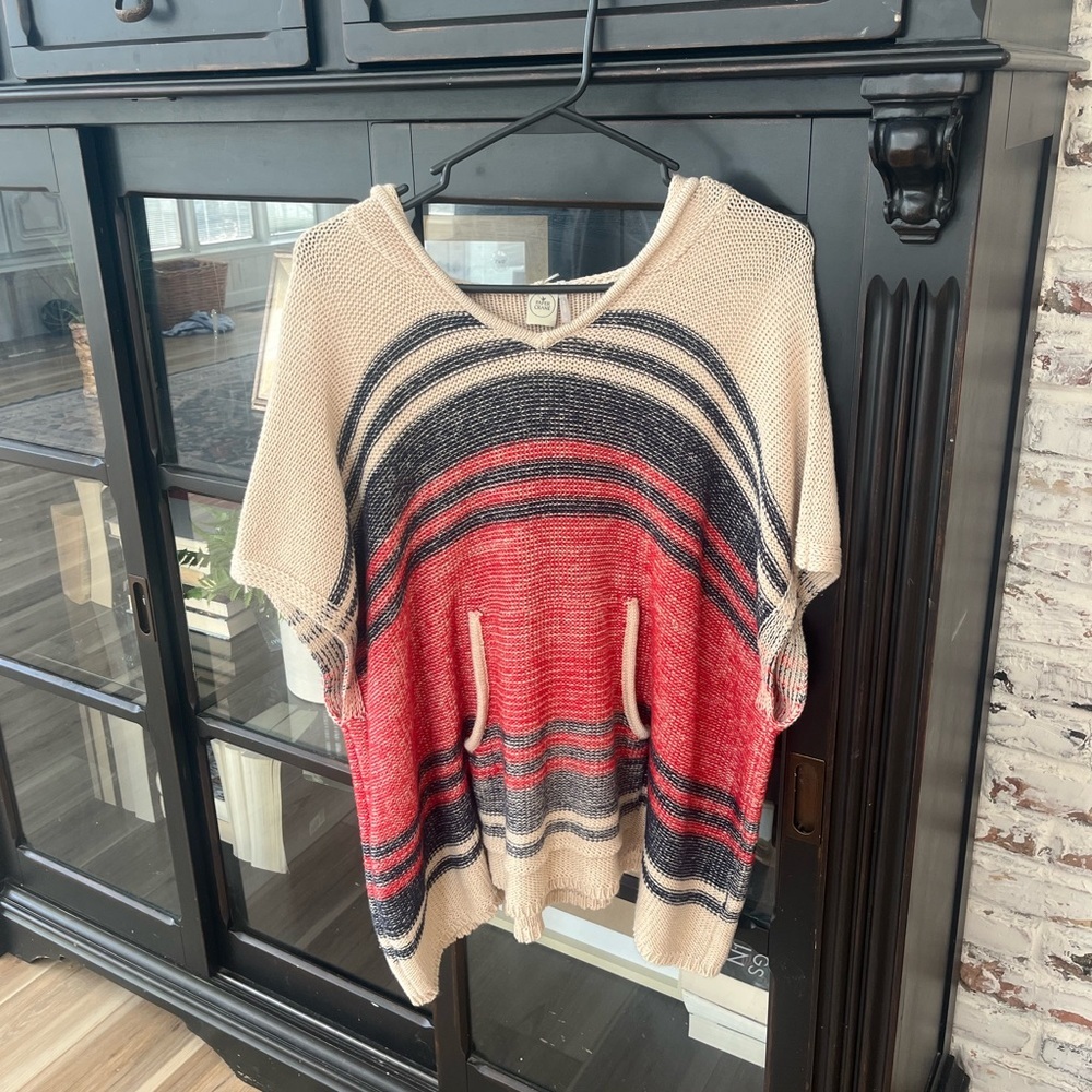Paper Crane Sweater Poncho Hoodie. Striped Women’s Sz-M Preppy Travel